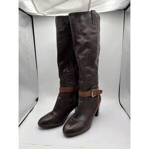Tommy Hilfiger Dark Brown Over-the-Knee Leather Boots with Tan Strap